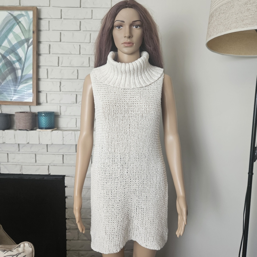 Free People Cowl Neck Knit Sweater Vest Long Line Sleeveless 100% Cotton